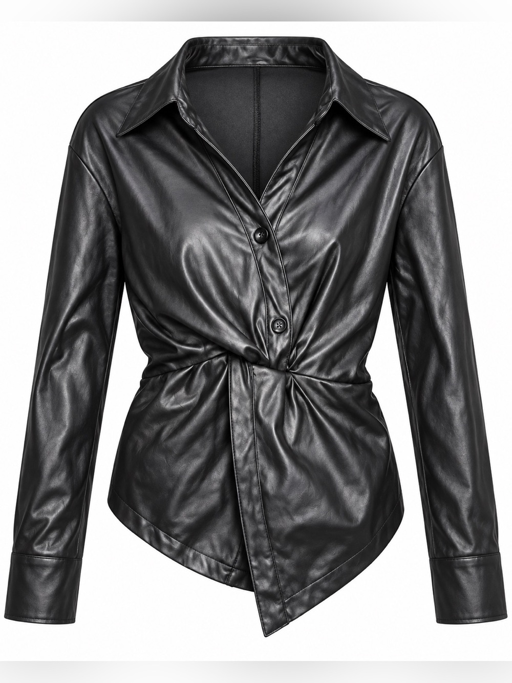 SHEIN Women’s Black Faux Leather Wrap Jacket Asymmetrical Cinched Waist Size M